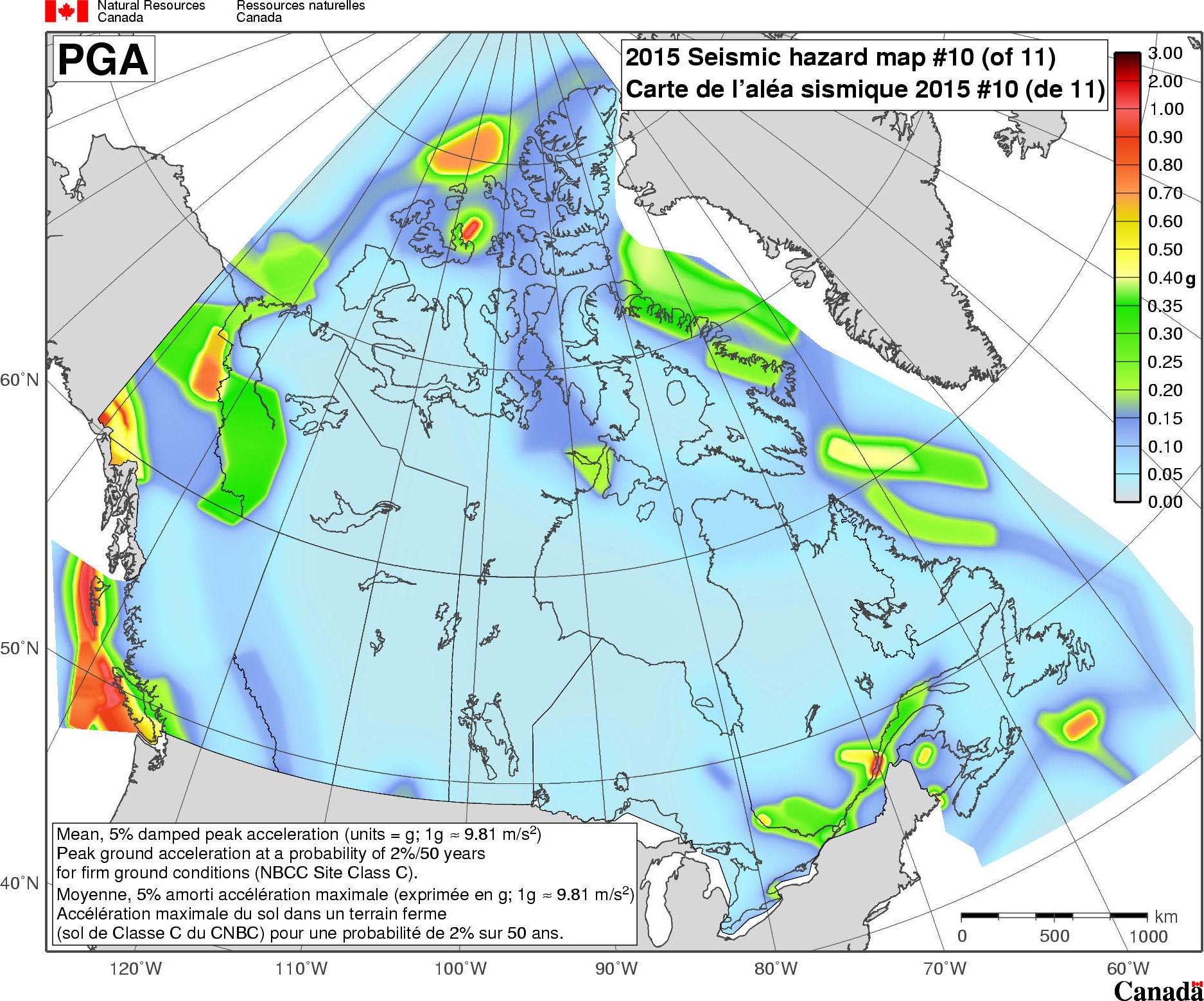 2015 NBCC seismic hazard map - PGA