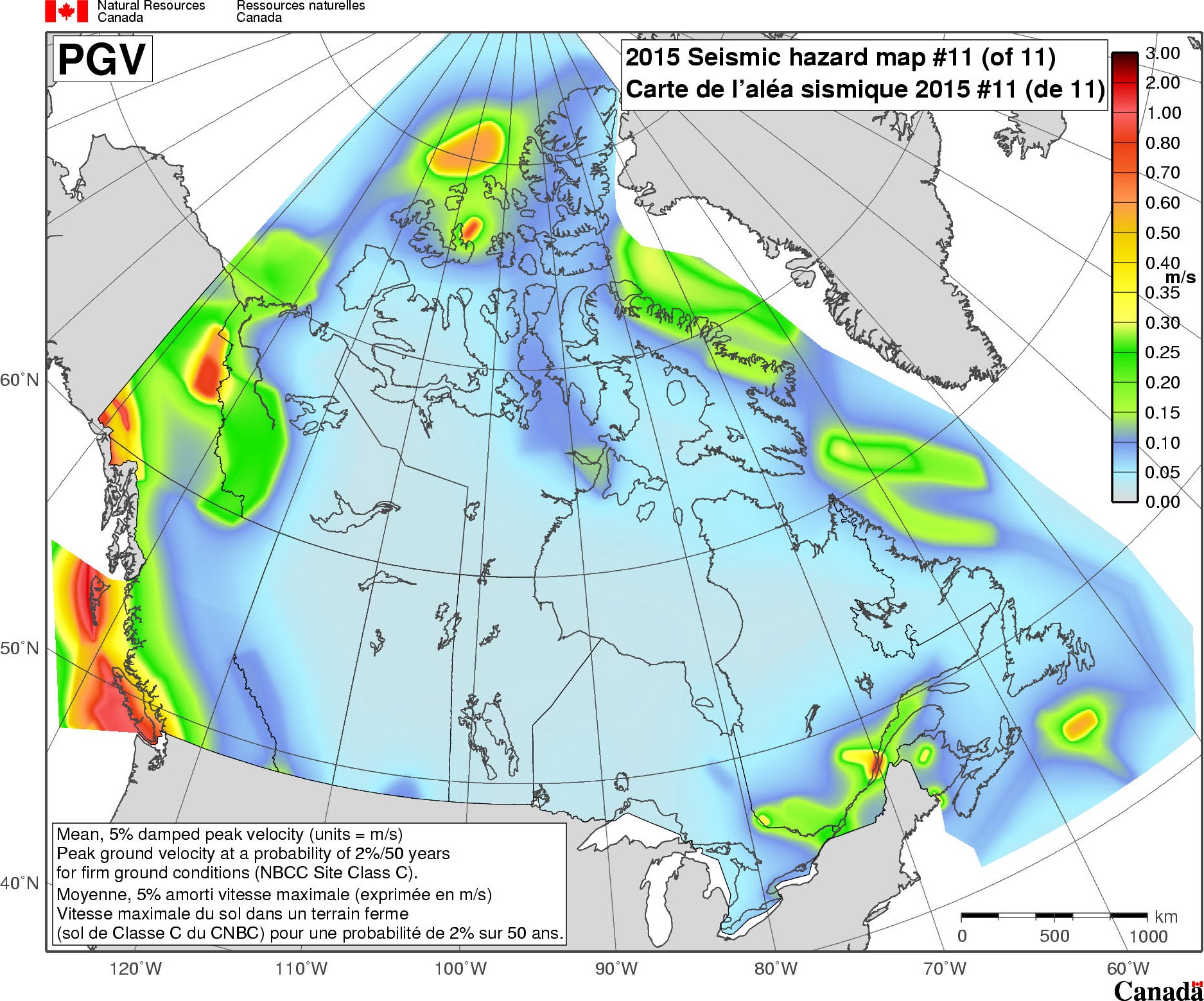 2015 NBCC seismic hazard map - PGV