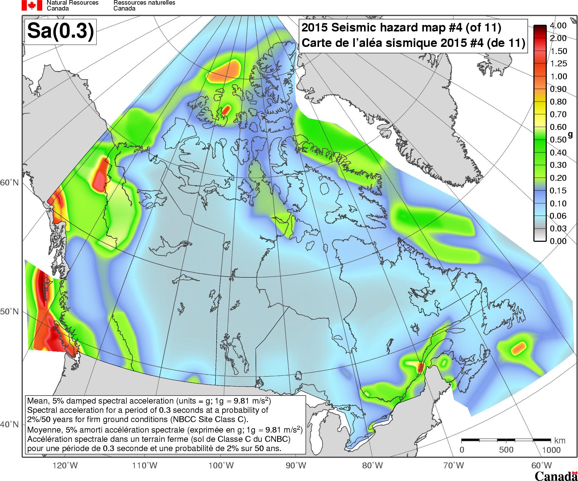 2015 NBCC seismic hazard map - Sa(0.3)