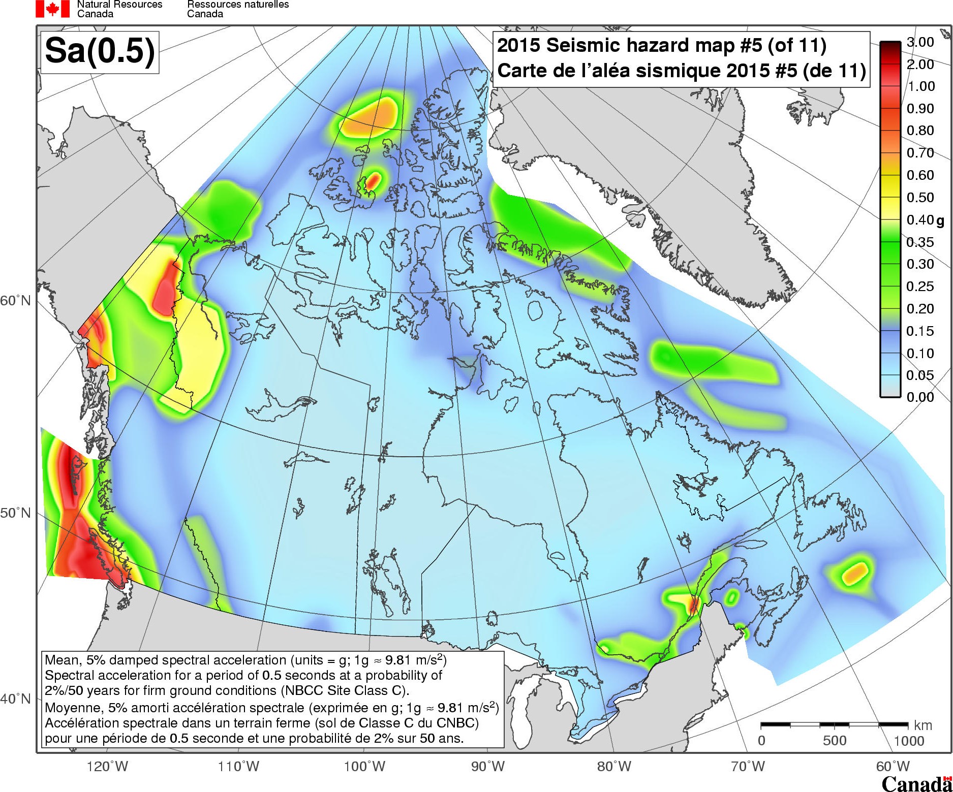 2015 NBCC seismic hazard map - Sa(0.5)