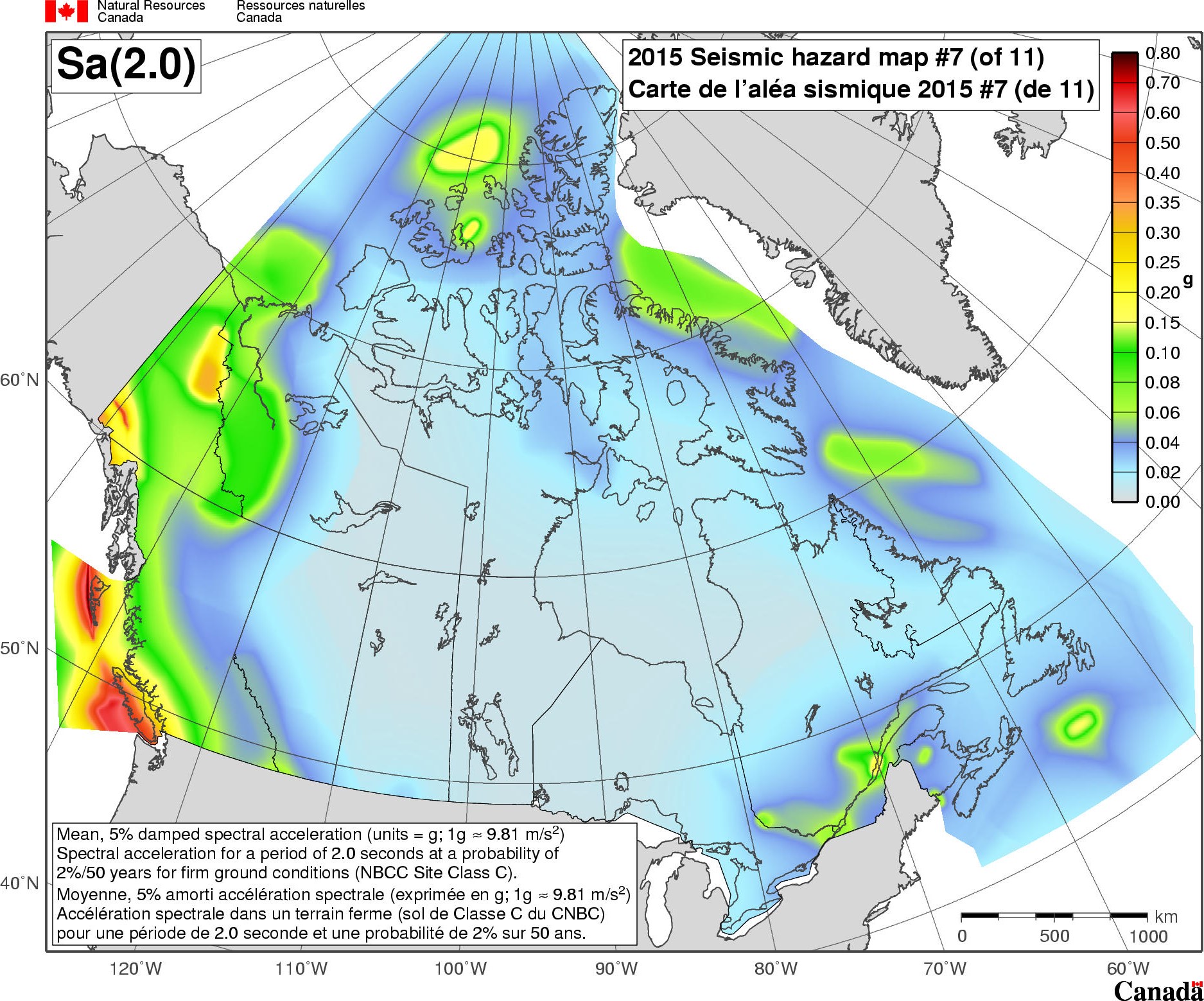 2015 NBCC seismic hazard map - Sa(2.0)