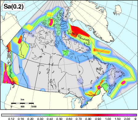 2005 NBCC seismic hazard map - Sa(0.2)