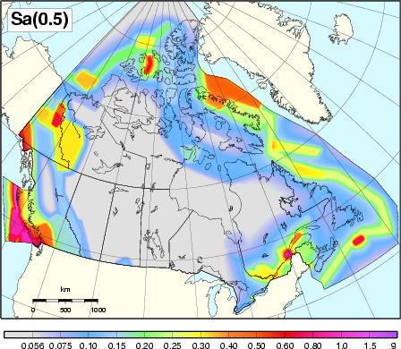 2005 NBCC seismic hazard map - Sa(0.5)