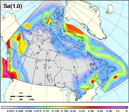 2005 NBCC seismic hazard map - Sa(1.0)