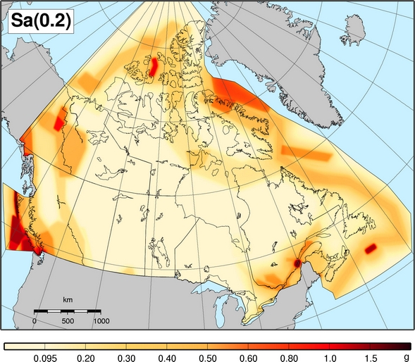 Carte de l'aléa sismique du CNBC 2010 - Sa(0.2)