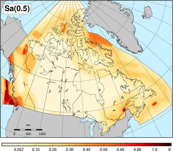 2010 NBCC seismic hazard map - Sa(0.5)