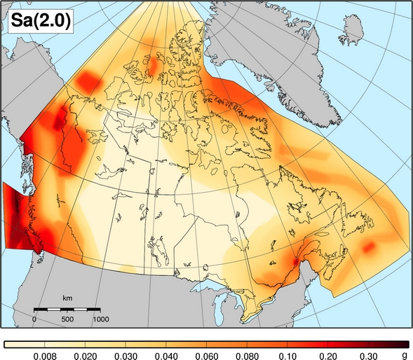 2010 NBCC seismic hazard map - Sa(2.0)