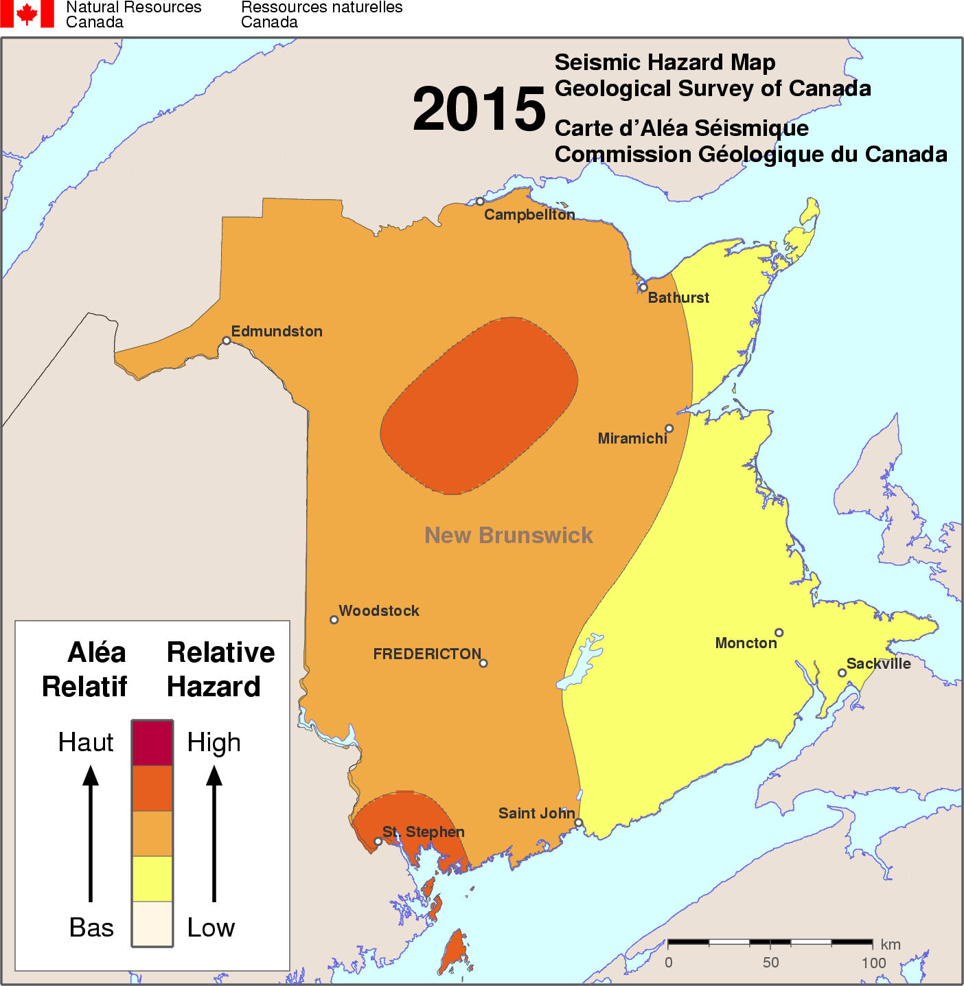 Carte simplifiée de l'aléa sismique - NB