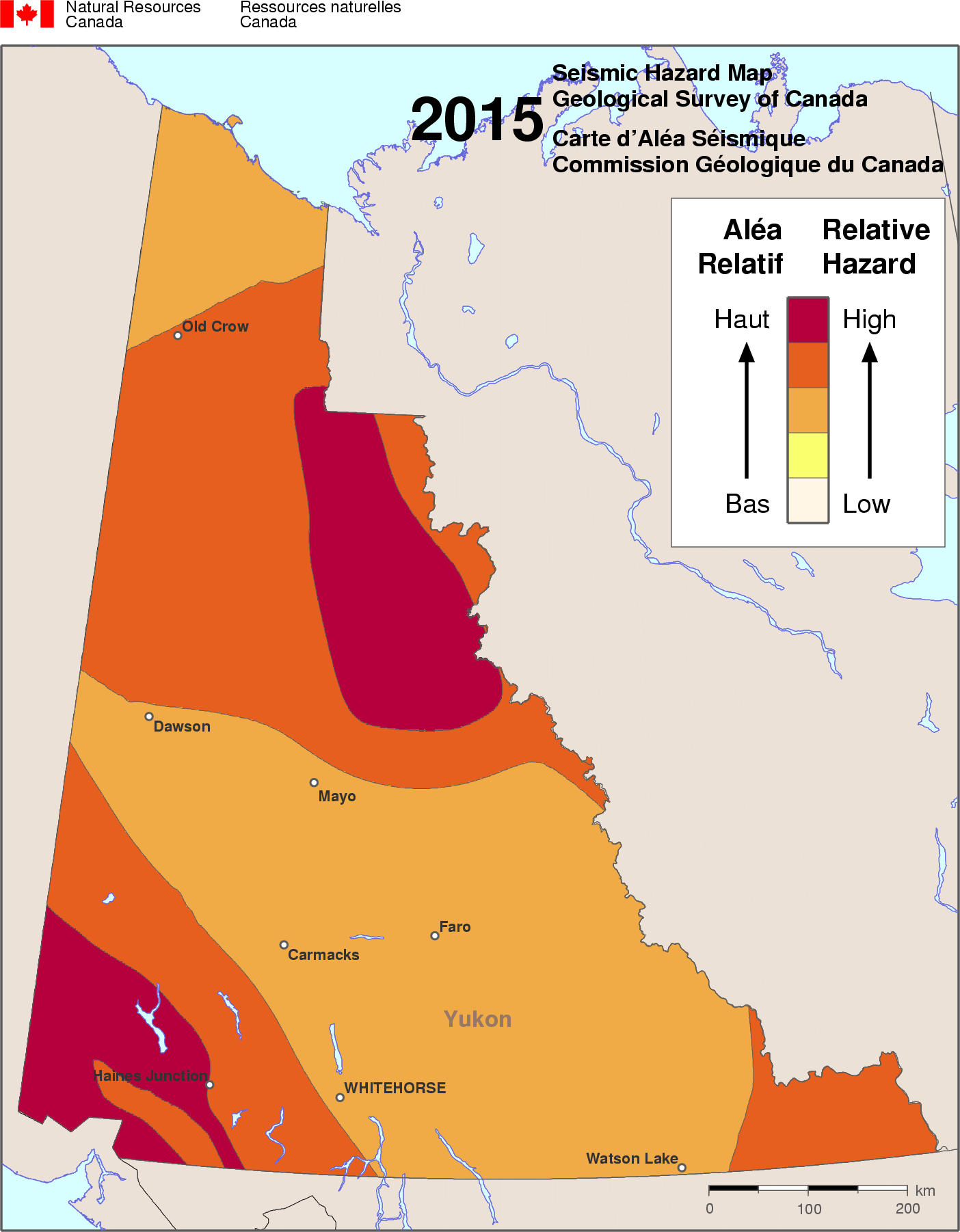 Carte simplifiée de l'aléa sismique - YT