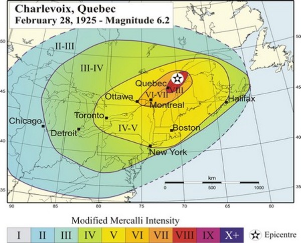 Isoseismal map of affected area