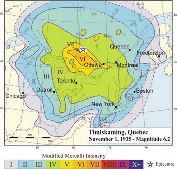 Isoseismal map of affected area