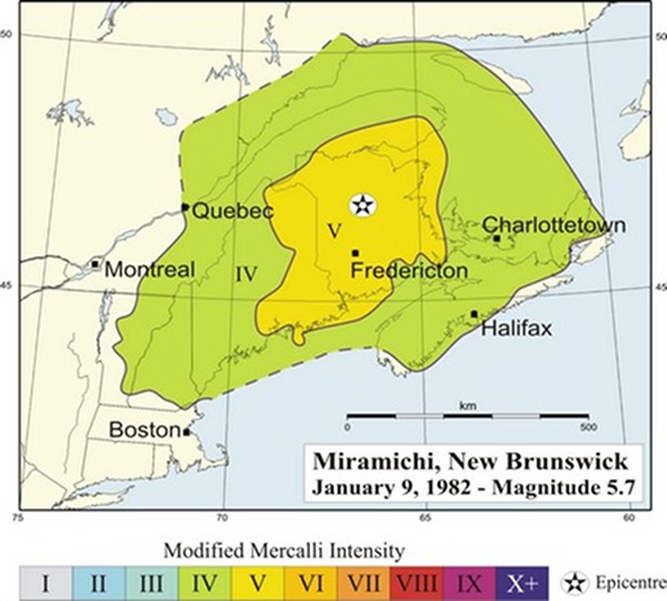 Isoseismal map of affected area