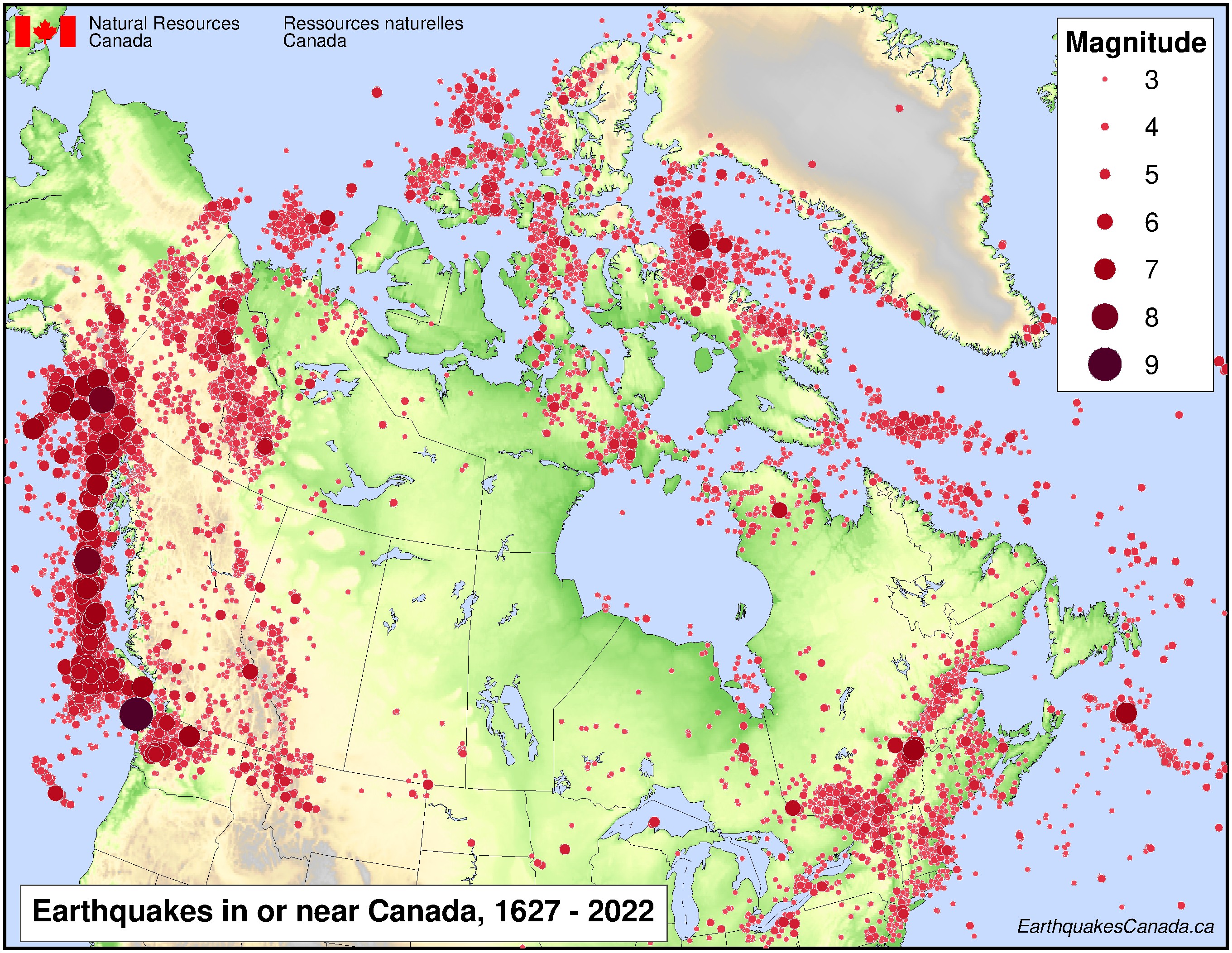 Carte des tremblements de terre au Canada