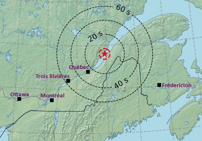 map of theoretical EEW warning times