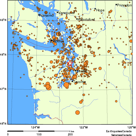 carte des des séismes de magnitude 2,0 et plus depuis 2000