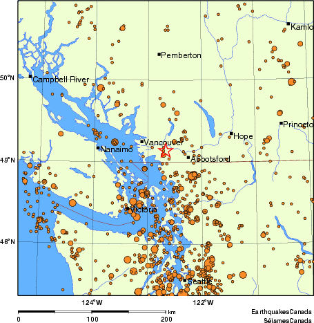 carte des des séismes de magnitude 2,0 et plus depuis 2000