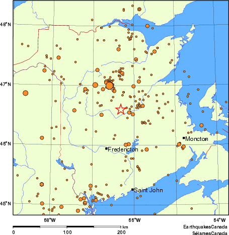 carte des des séismes de magnitude 2,0 et plus depuis 2000