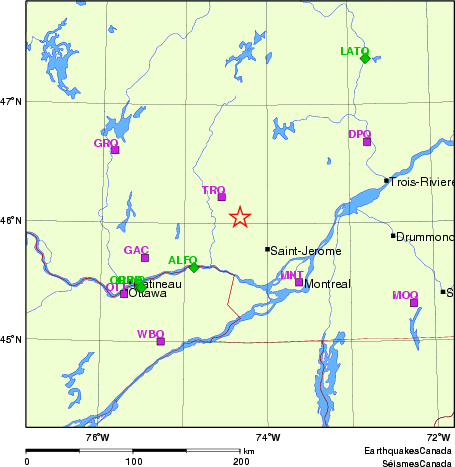 carte des localisations des stations sismologiques locales