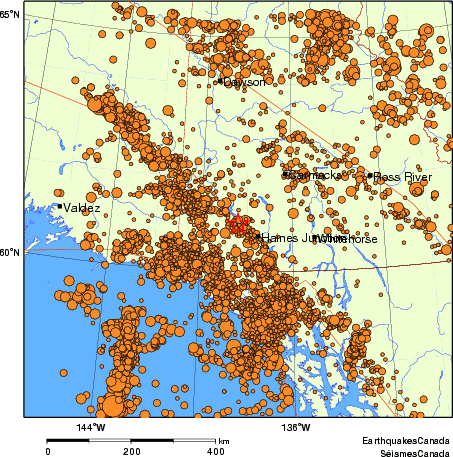 carte des des séismes de magnitude 2,0 et plus depuis 2000