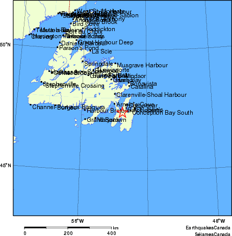 carte des endroits près de l'épicentre