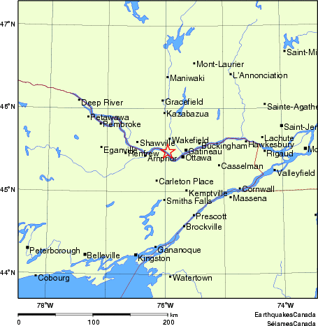 carte des endroits près de l'épicentre