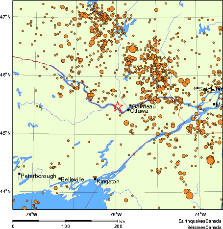 carte des des séismes de magnitude 2,0 et plus depuis 2000