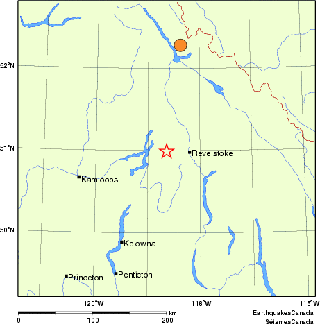 Map of historical earthquakes magnitude 5.0 and larger.  Details in the data table below