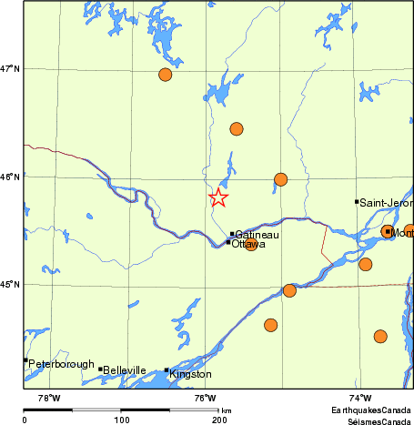 Map of historical earthquakes magnitude 5.0 and larger.  Details in the data table below