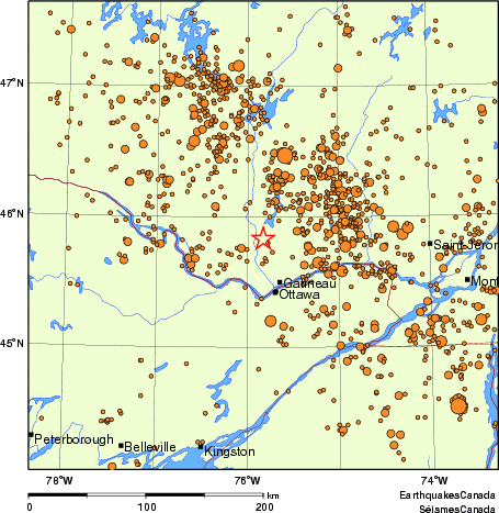 carte des des séismes de magnitude 2,0 et plus depuis 2000