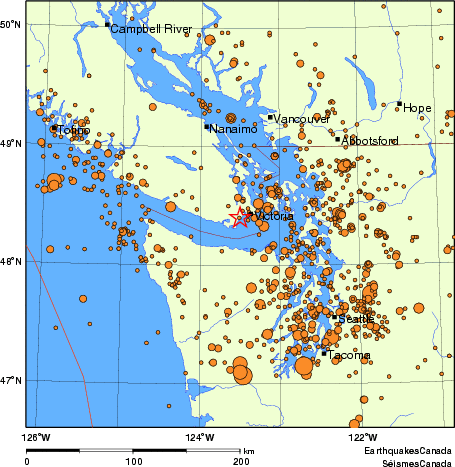 carte des des séismes de magnitude 2,0 et plus depuis 2000