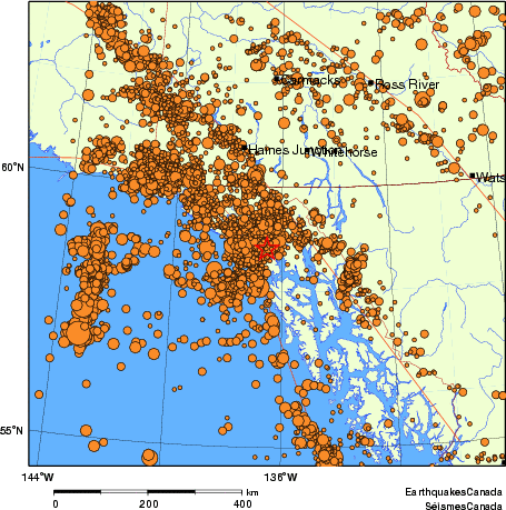 carte des des séismes de magnitude 2,0 et plus depuis 2000