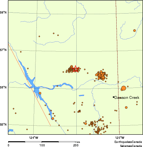 carte des des séismes de magnitude 2,0 et plus depuis 2000