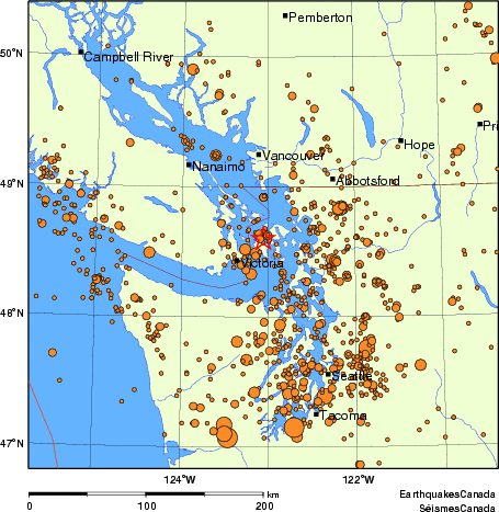 carte des des séismes de magnitude 2,0 et plus depuis 2000