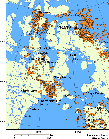 carte des des séismes de magnitude 2,0 et plus depuis 2000