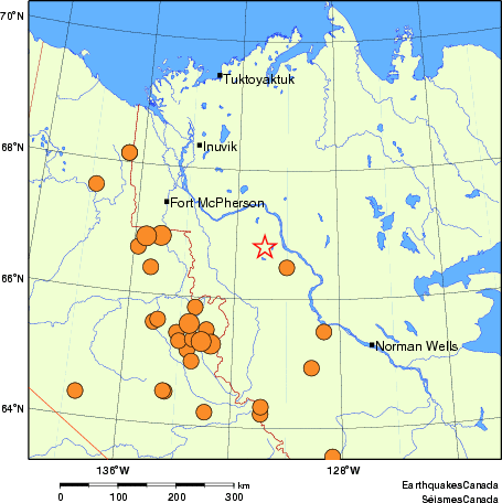 Map of historical earthquakes magnitude 5.0 and larger.  Details in the data table below