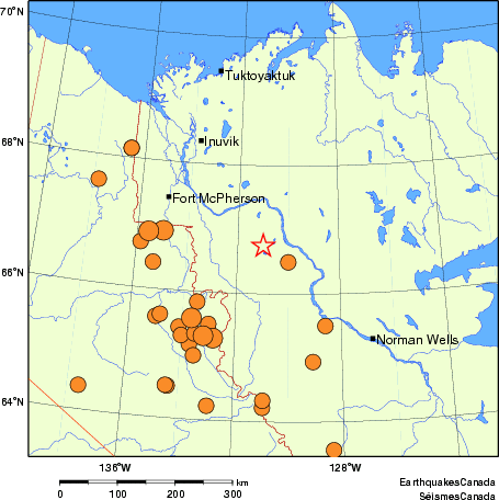 Map of historical earthquakes magnitude 5.0 and larger.  Details in the data table below