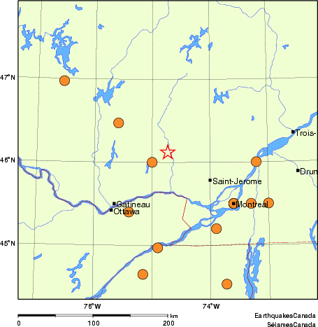 Map of historical earthquakes magnitude 5.0 and larger.  Details in the data table below