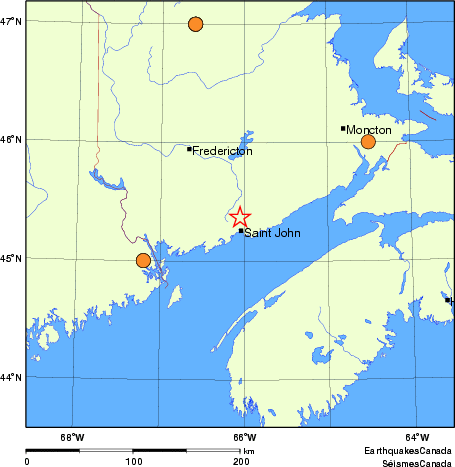 Map of historical earthquakes magnitude 5.0 and larger.  Details in the data table below