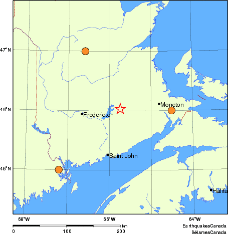 Map of historical earthquakes magnitude 5.0 and larger.  Details in the data table below