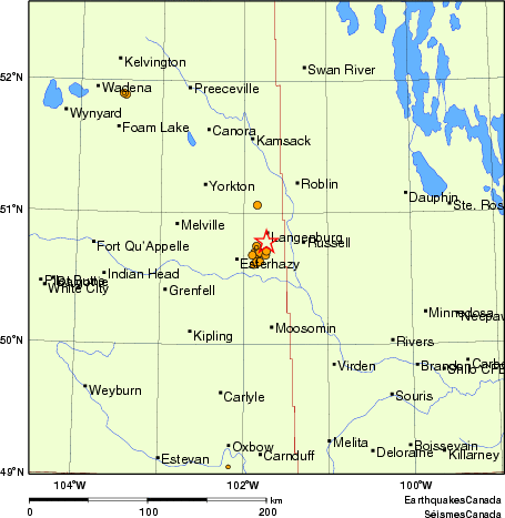 carte des des séismes de magnitude 2,0 et plus depuis 2000