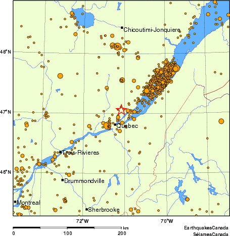 carte des des séismes de magnitude 2,0 et plus depuis 2000