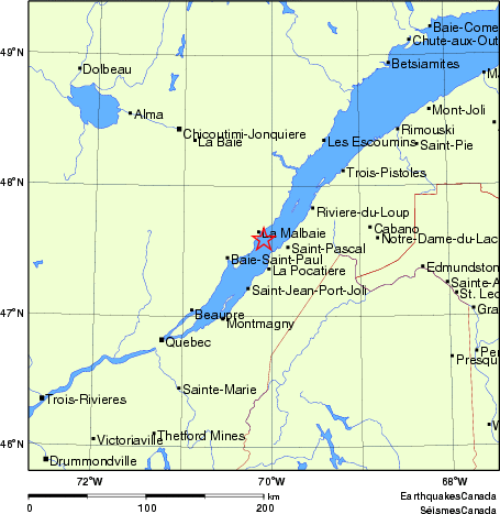 carte des endroits près de l'épicentre