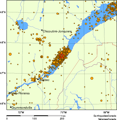 carte des des séismes de magnitude 2,0 et plus depuis 2000