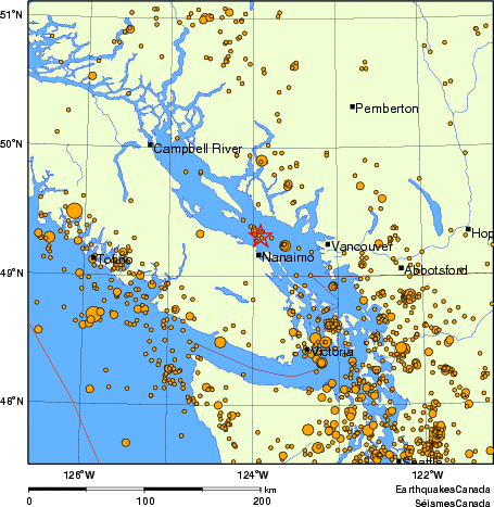 carte des des séismes de magnitude 2,0 et plus depuis 2000