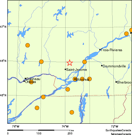 Map of historical earthquakes magnitude 5.0 and larger.  Details in the data table below