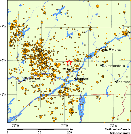 carte des des séismes de magnitude 2,0 et plus depuis 2000