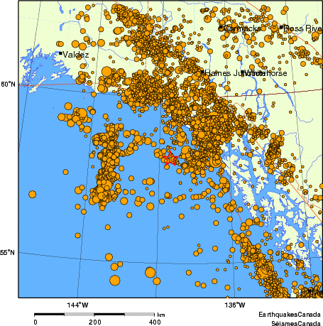 carte des des séismes de magnitude 2,0 et plus depuis 2000