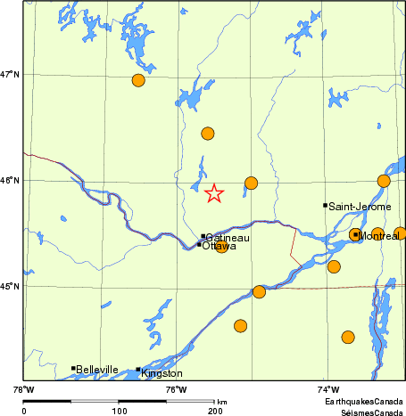 Map of historical earthquakes magnitude 5.0 and larger.  Details in the data table below