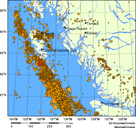 carte des des séismes de magnitude 2,0 et plus depuis 2000