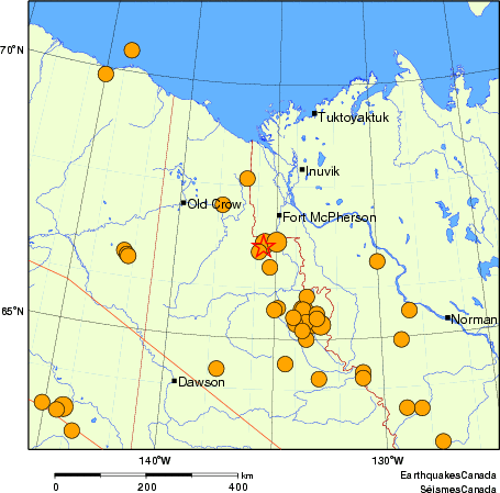 Map of historical earthquakes magnitude 5.0 and larger.  Details in the data table below